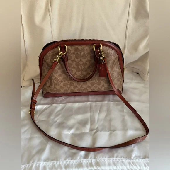 Coach Womens Coated Canvas Signature Quinn Satchel B4/Tan Rust - Picture 4 of 16